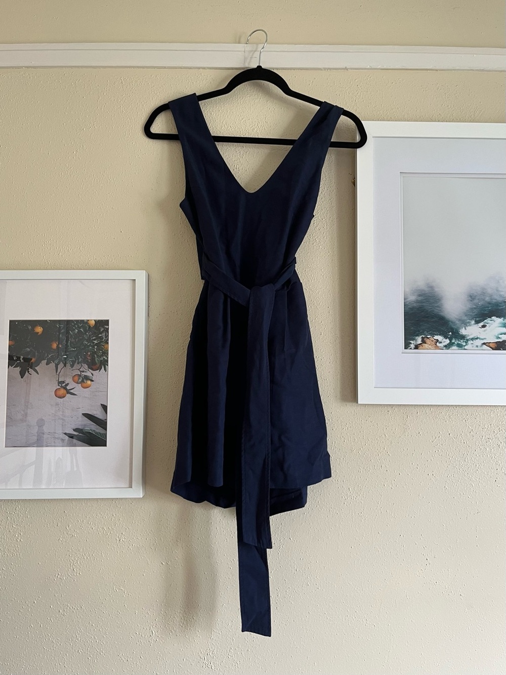 Club Monaco Navy Sleeveless Romper with Waist Tie
